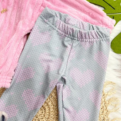 Conj. Jaqueta de Pelinho e Calça Legging Ursinhas - Rosa e Cinza